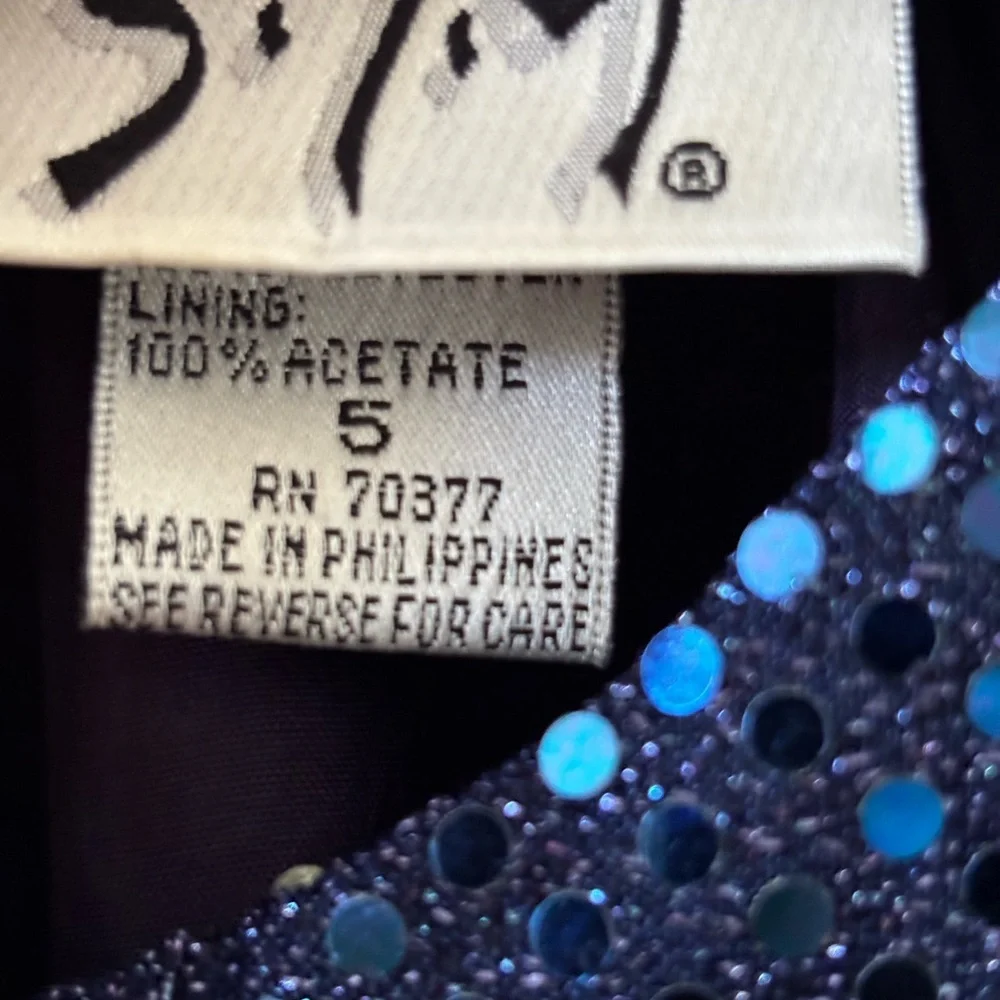 579 Navy Sequin A-Line Party Dress with Chiffon Layer